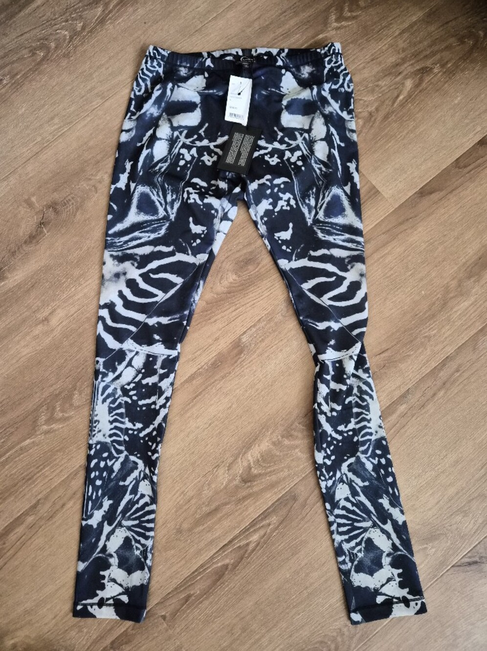 NWT Alexander McQueen Indigo & White handprinted Abstract Print Leggings Medium